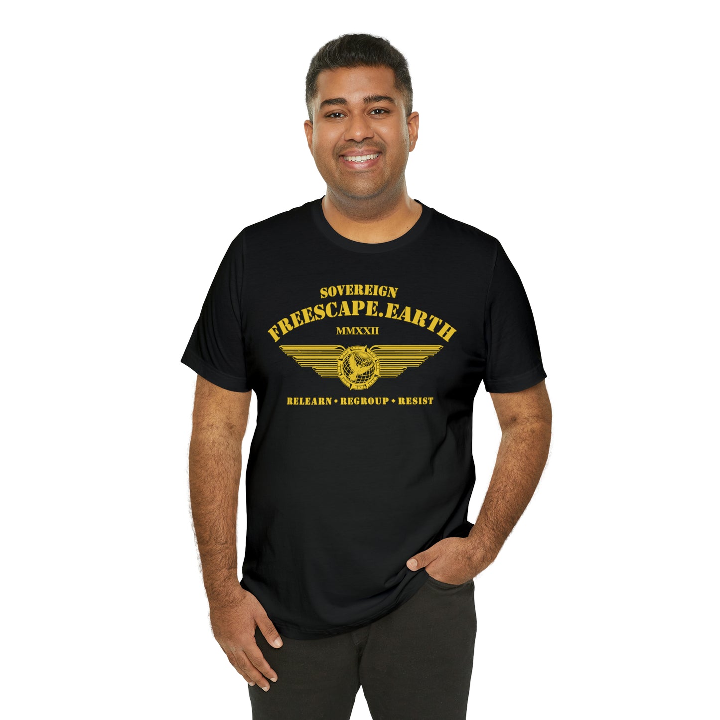 T-Shirt: Sovereign Collegiate (gold ink, center)