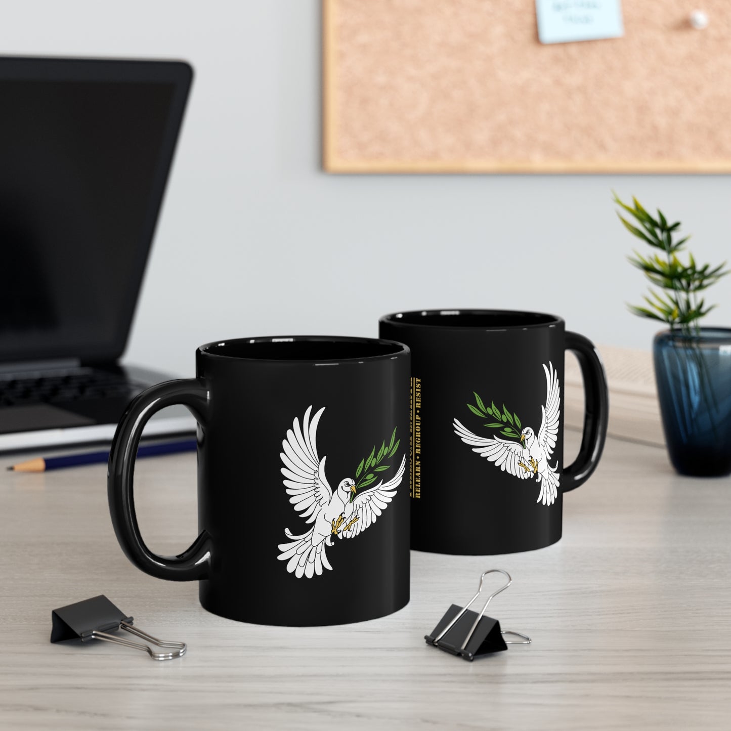 11oz Black Mug: Peace Dove