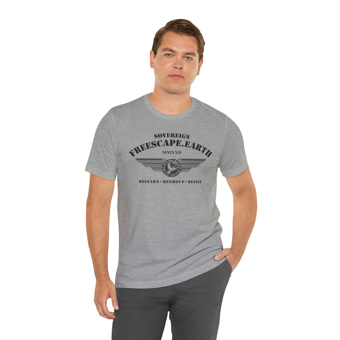 T-Shirt: Sovereign Collegiate (black ink, center)