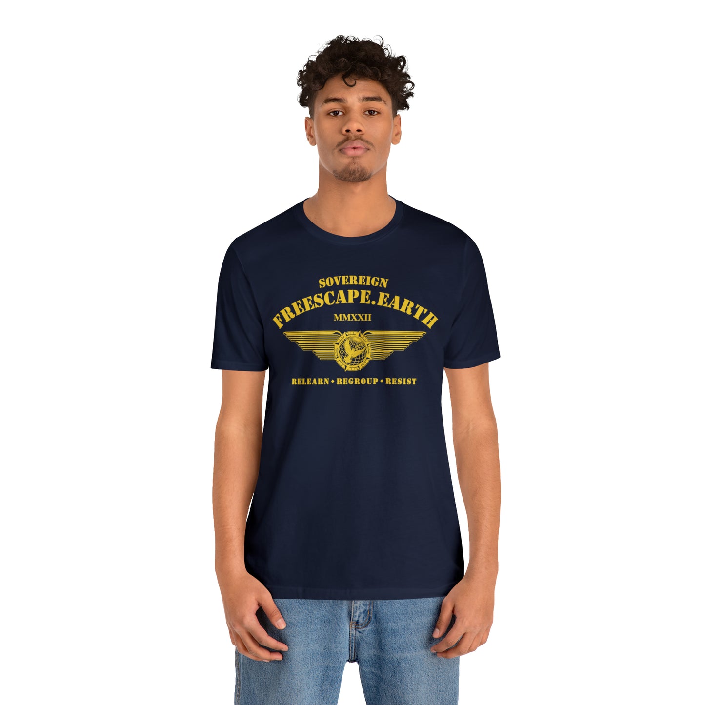 T-Shirt: Sovereign Collegiate (gold ink, center)