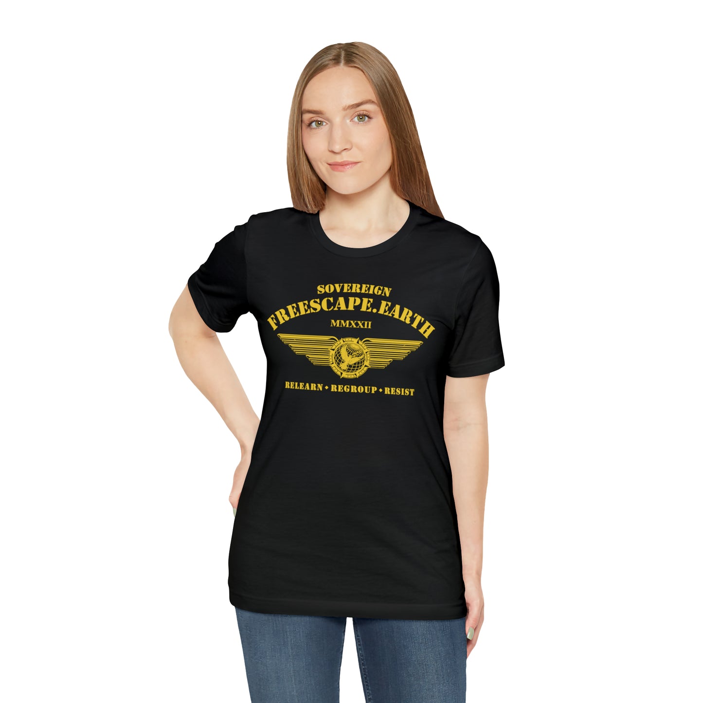 T-Shirt: Sovereign Collegiate (gold ink, center)