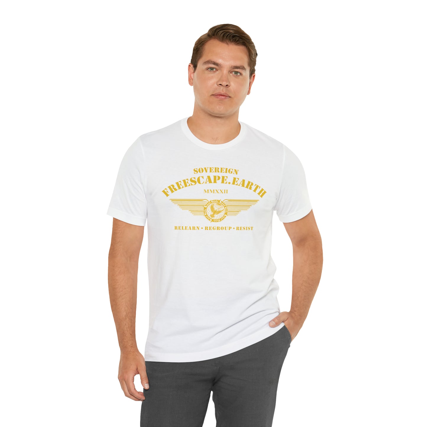 T-Shirt: Sovereign Collegiate (gold ink, center)