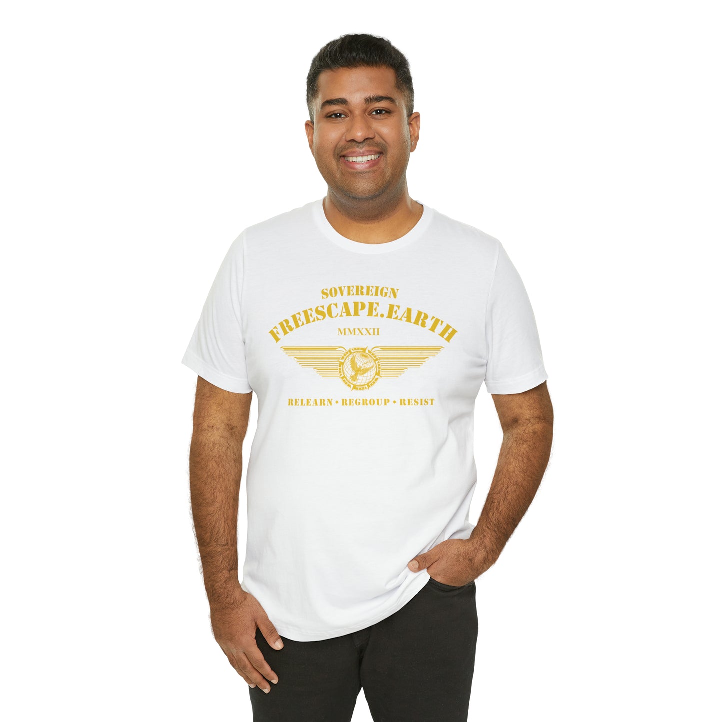 T-Shirt: Sovereign Collegiate (gold ink, center)