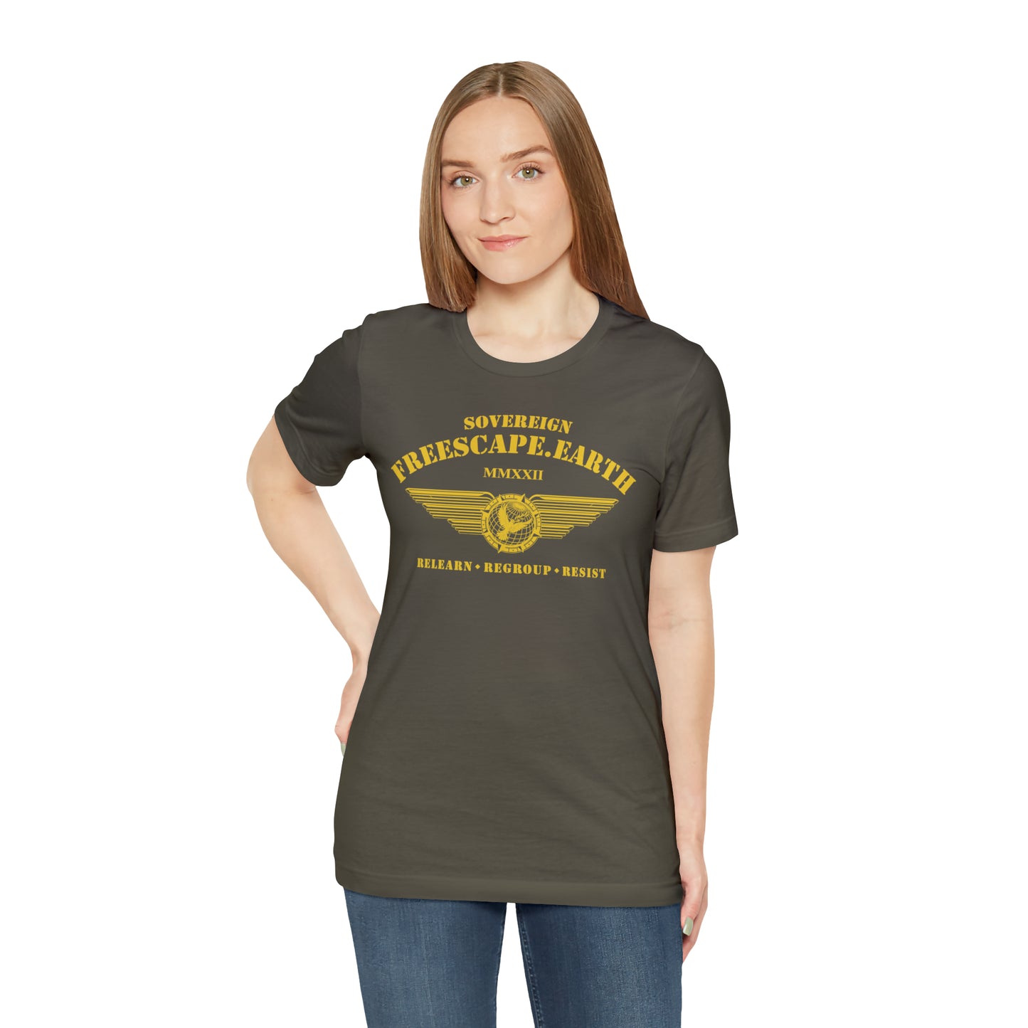 T-Shirt: Sovereign Collegiate (gold ink, center)