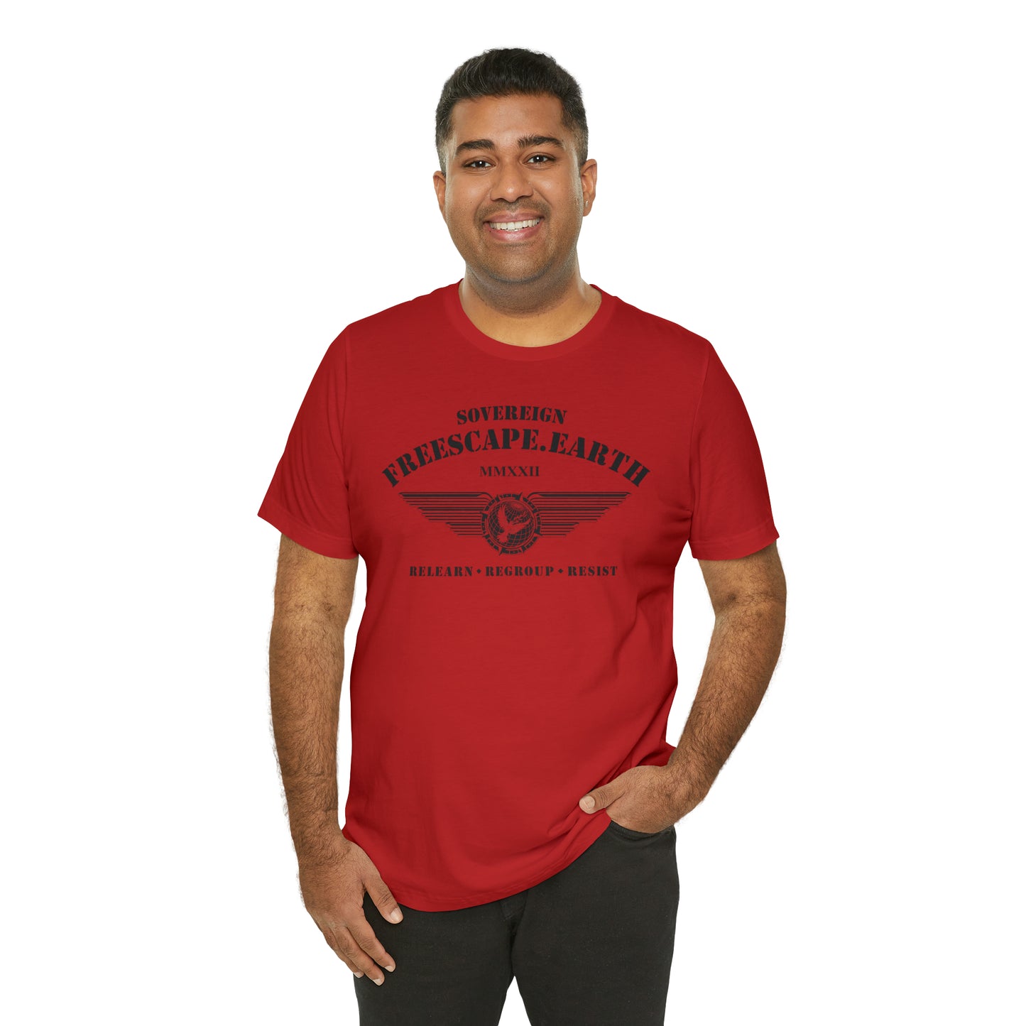 T-Shirt: Sovereign Collegiate (black ink, center)