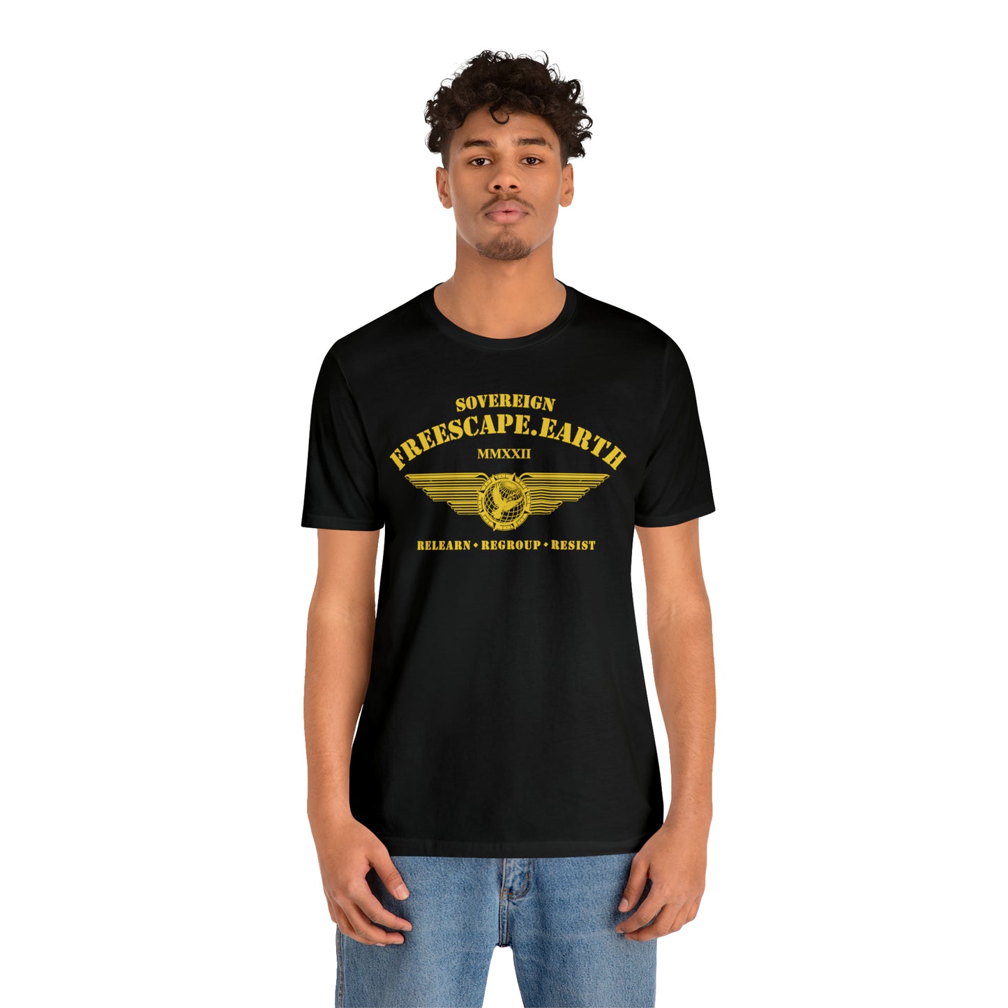 T-Shirt: Sovereign Collegiate (gold ink, center)