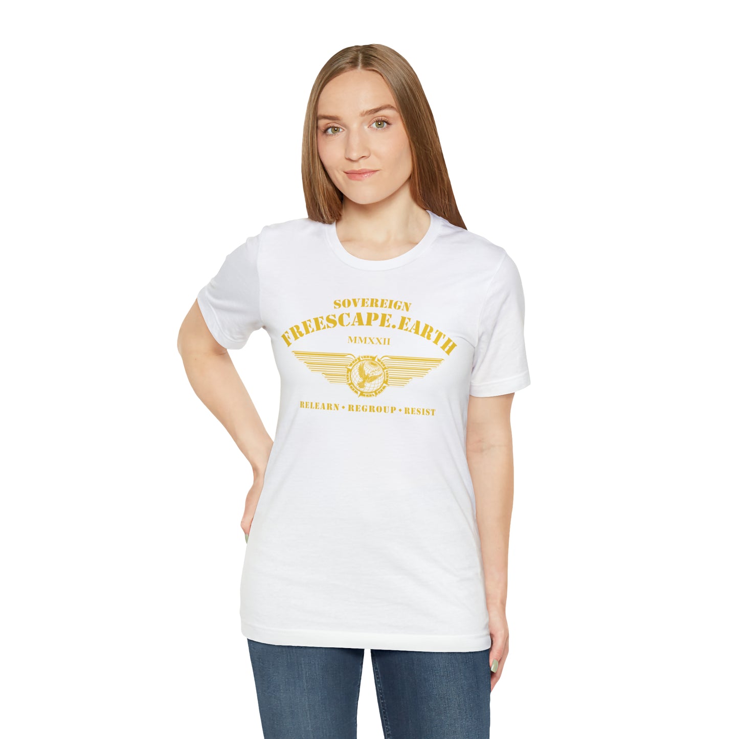 T-Shirt: Sovereign Collegiate (gold ink, center)