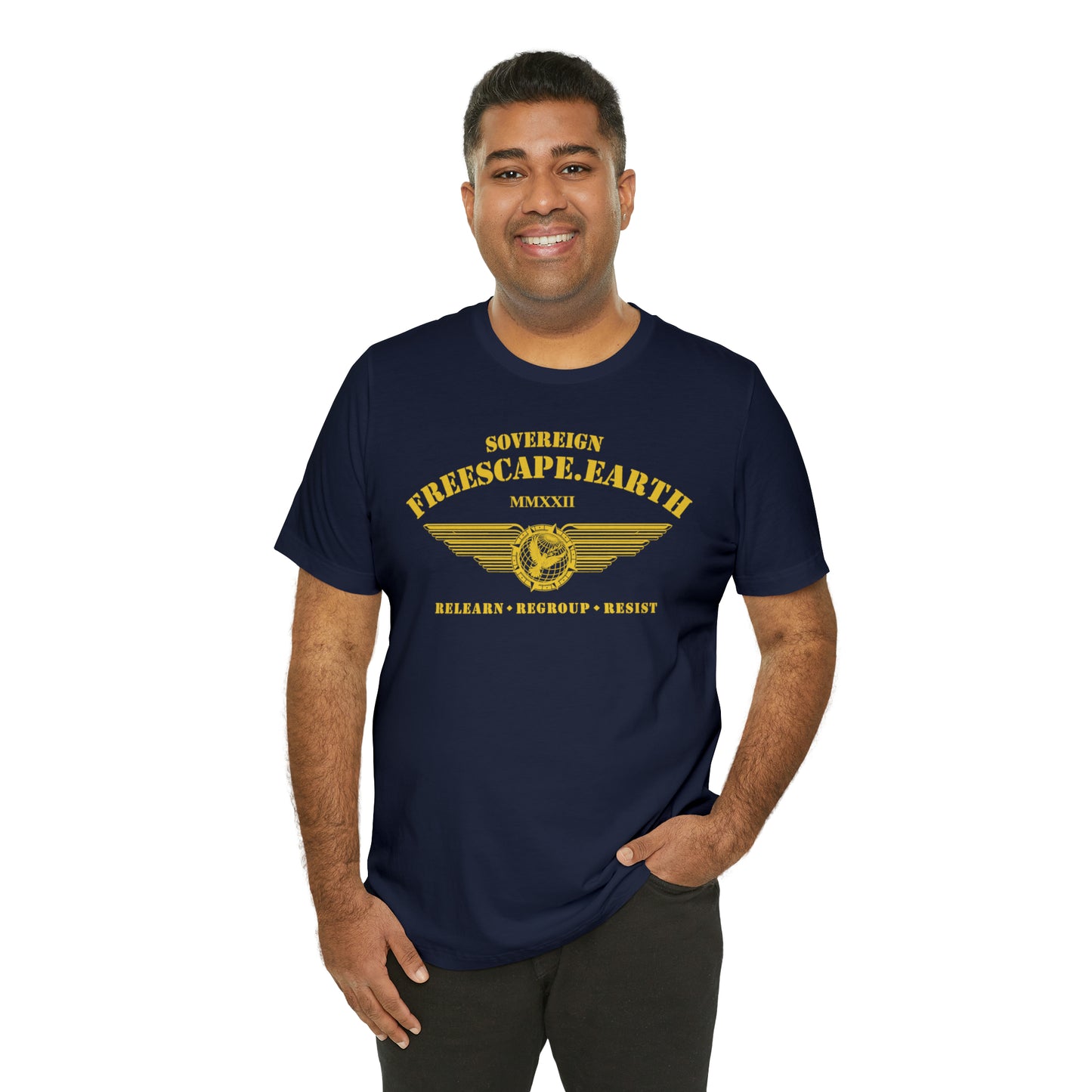 T-Shirt: Sovereign Collegiate (gold ink, center)