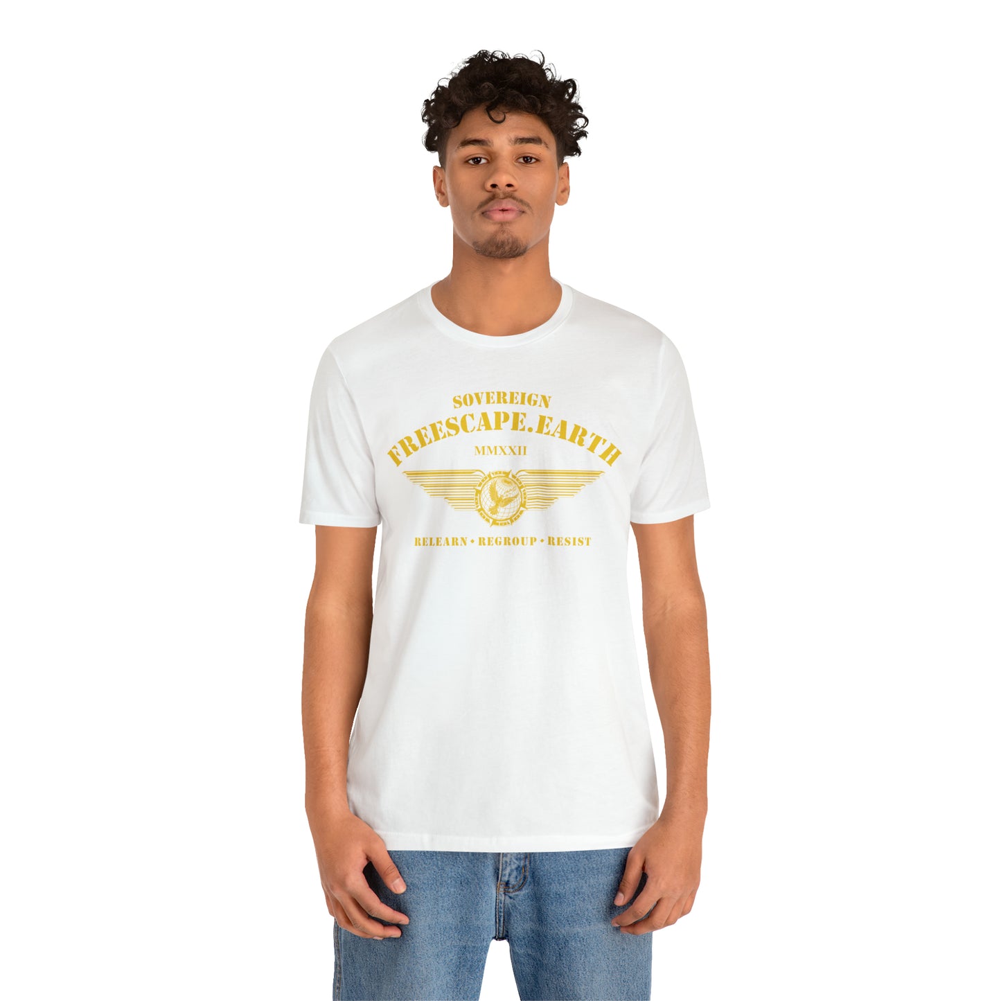 T-Shirt: Sovereign Collegiate (gold ink, center)