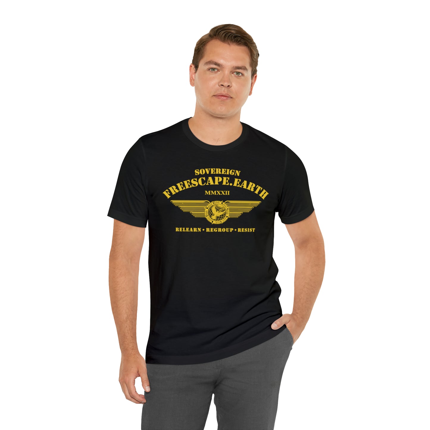 T-Shirt: Sovereign Collegiate (gold ink, center)