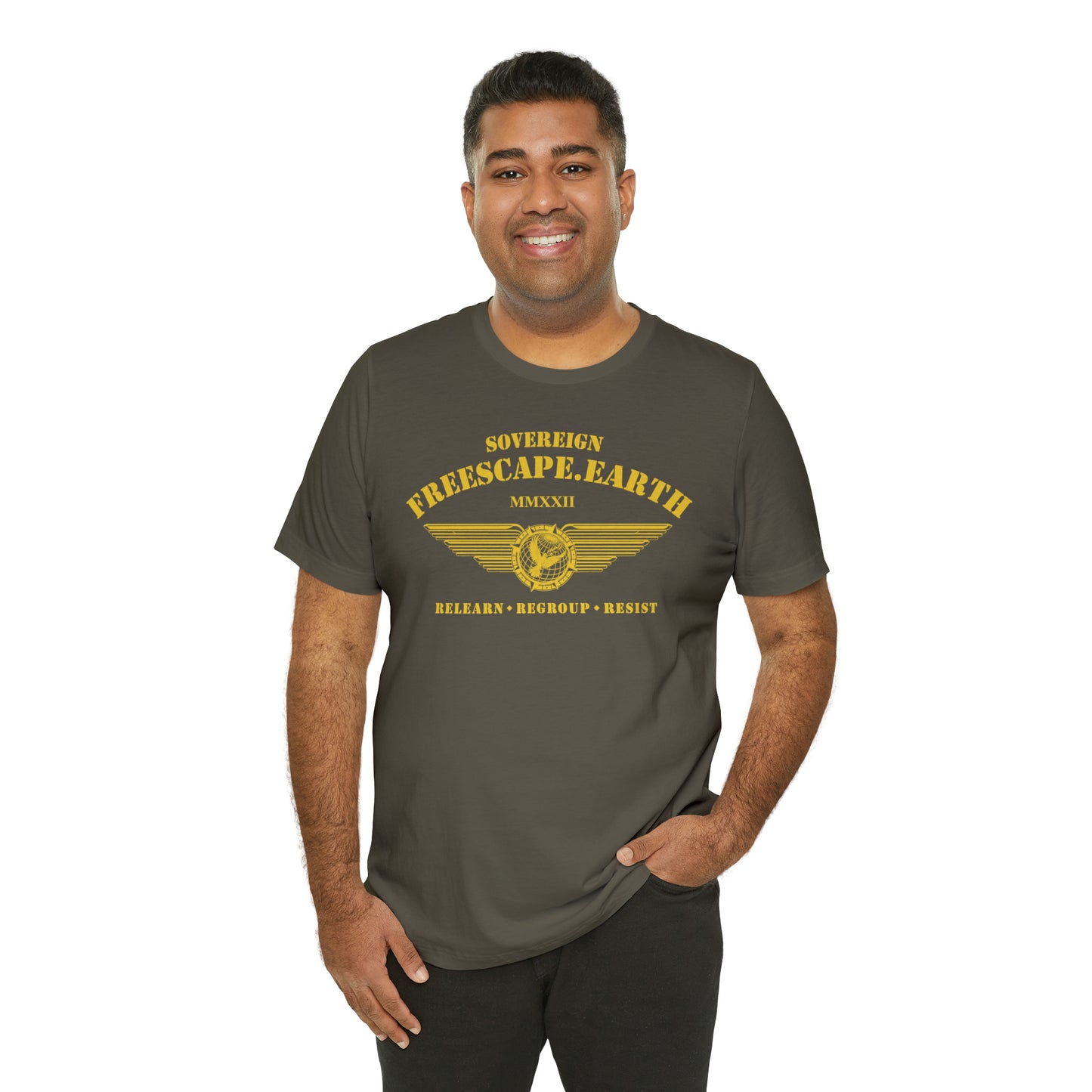 T-Shirt: Sovereign Collegiate (gold ink, center)