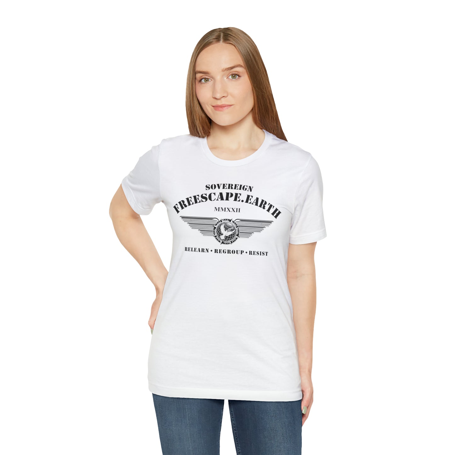 T-Shirt: Sovereign Collegiate (black ink, center)