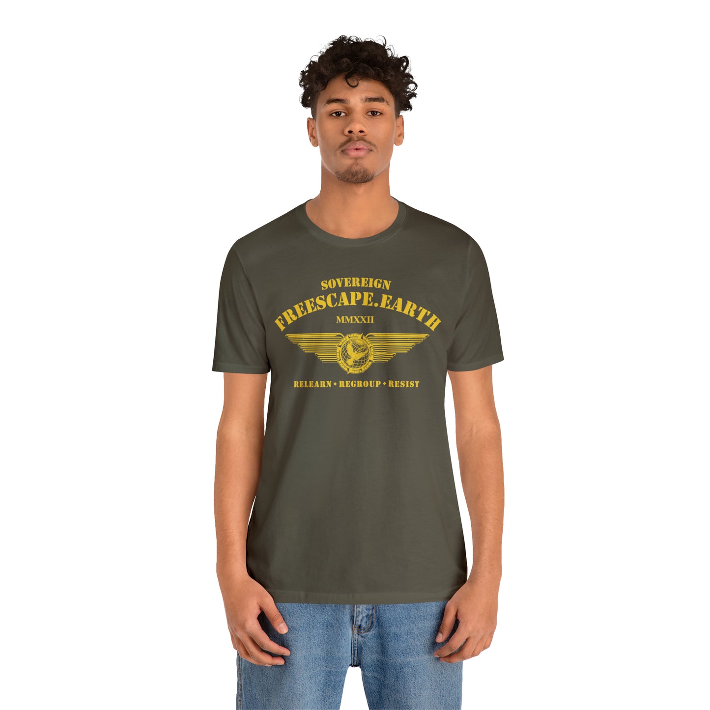 T-Shirt: Sovereign Collegiate (gold ink, center)