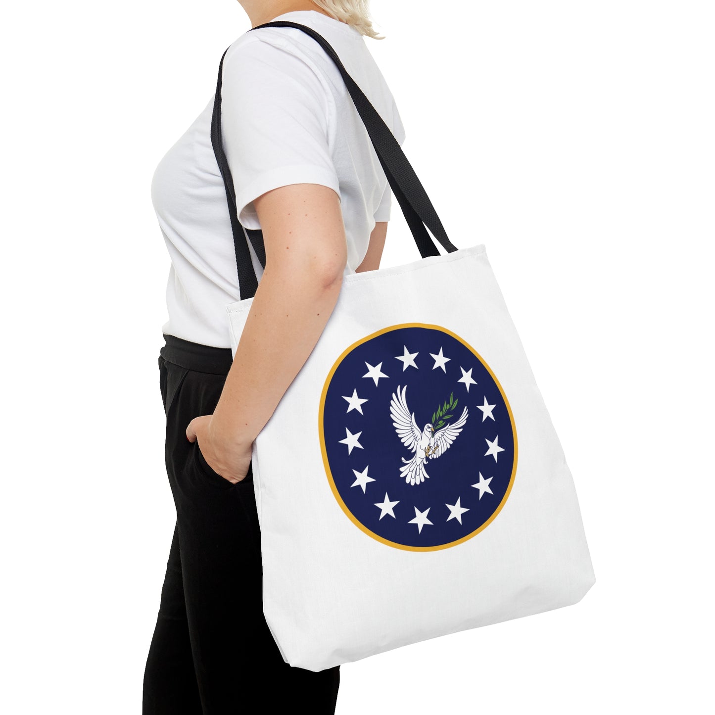 Tote Bag: 13-Star USA Peace Dove Seal + Be Part of the Solution (back)