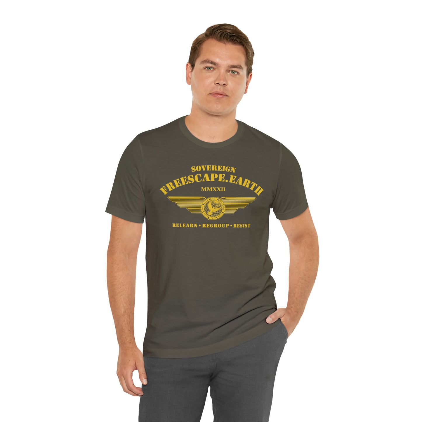 T-Shirt: Sovereign Collegiate (gold ink, center)