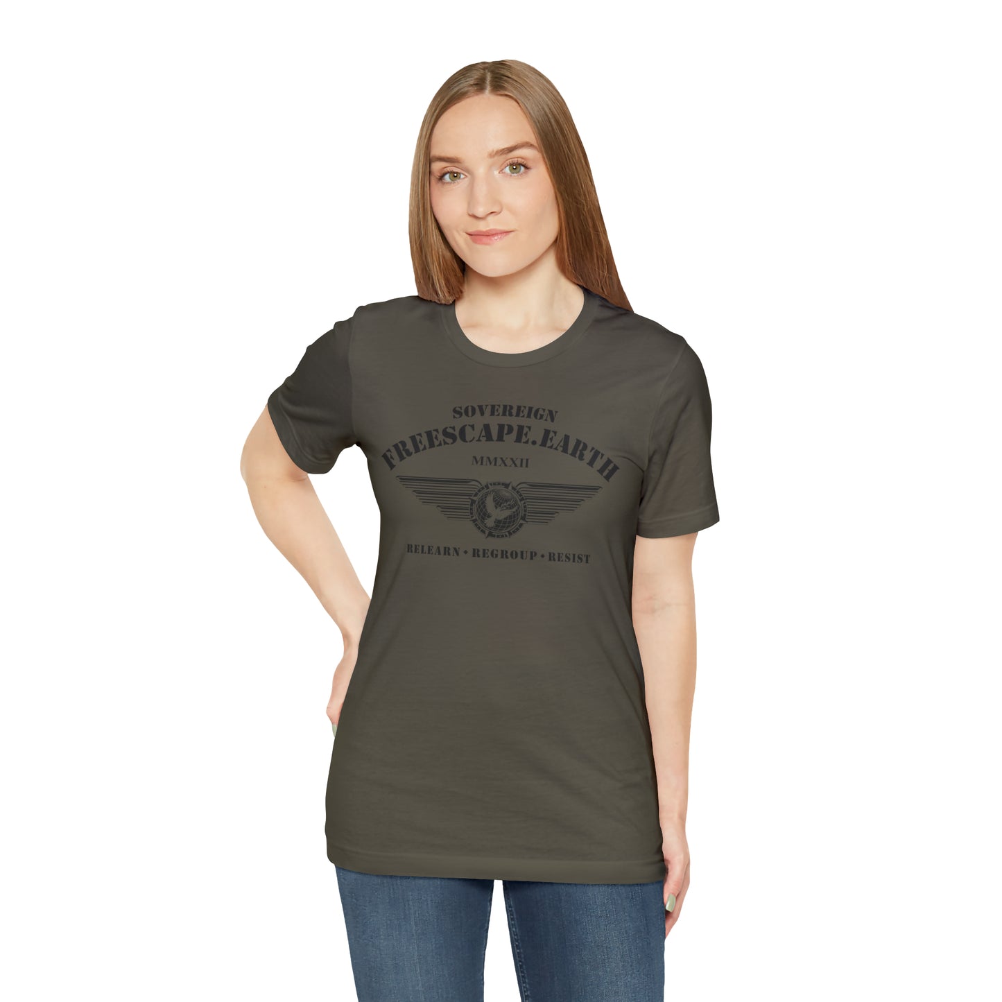 T-Shirt: Sovereign Collegiate (black ink, center)